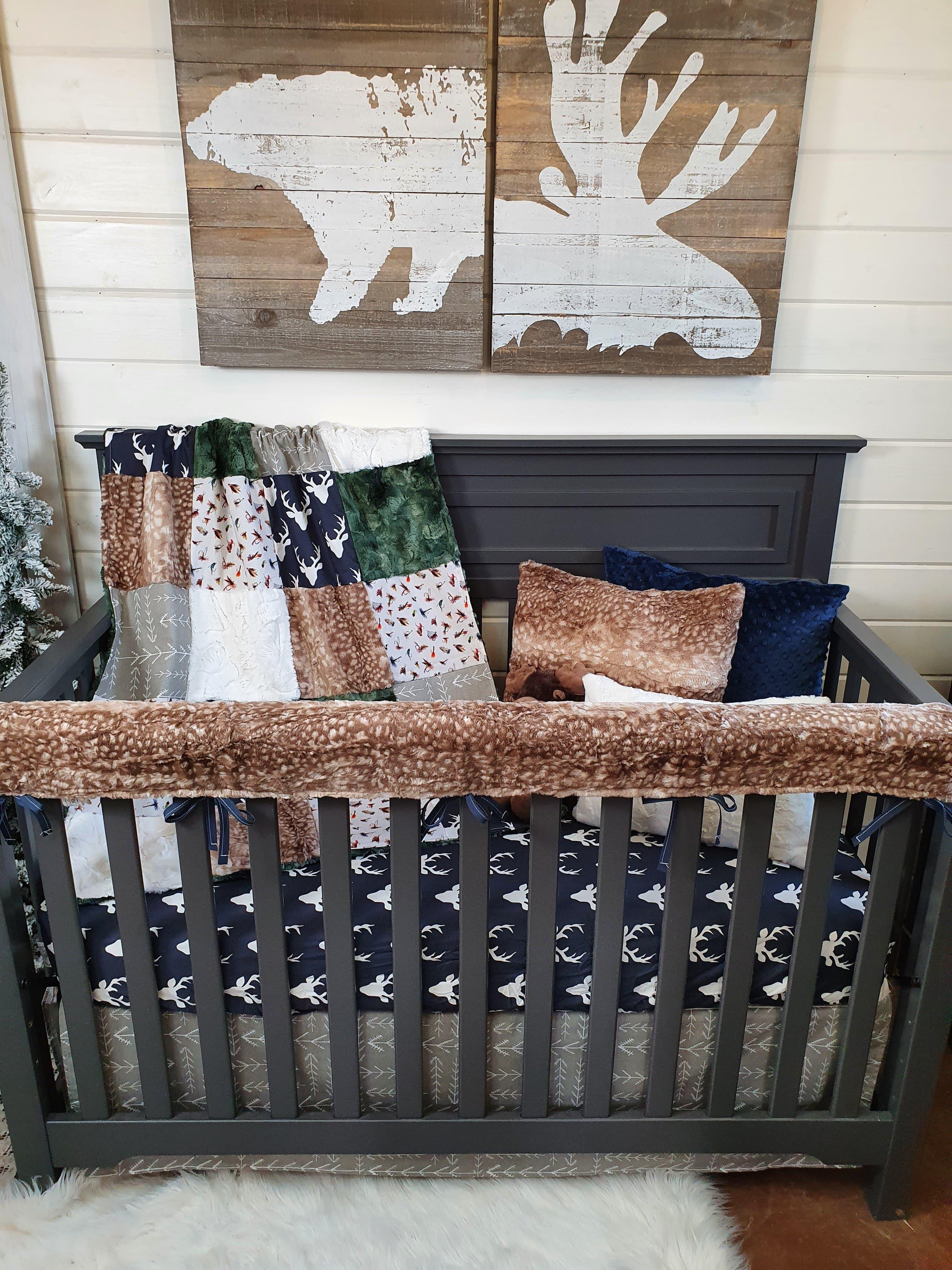 Boy Crib Bedding - Buck and Fishing Woodland Baby Bedding