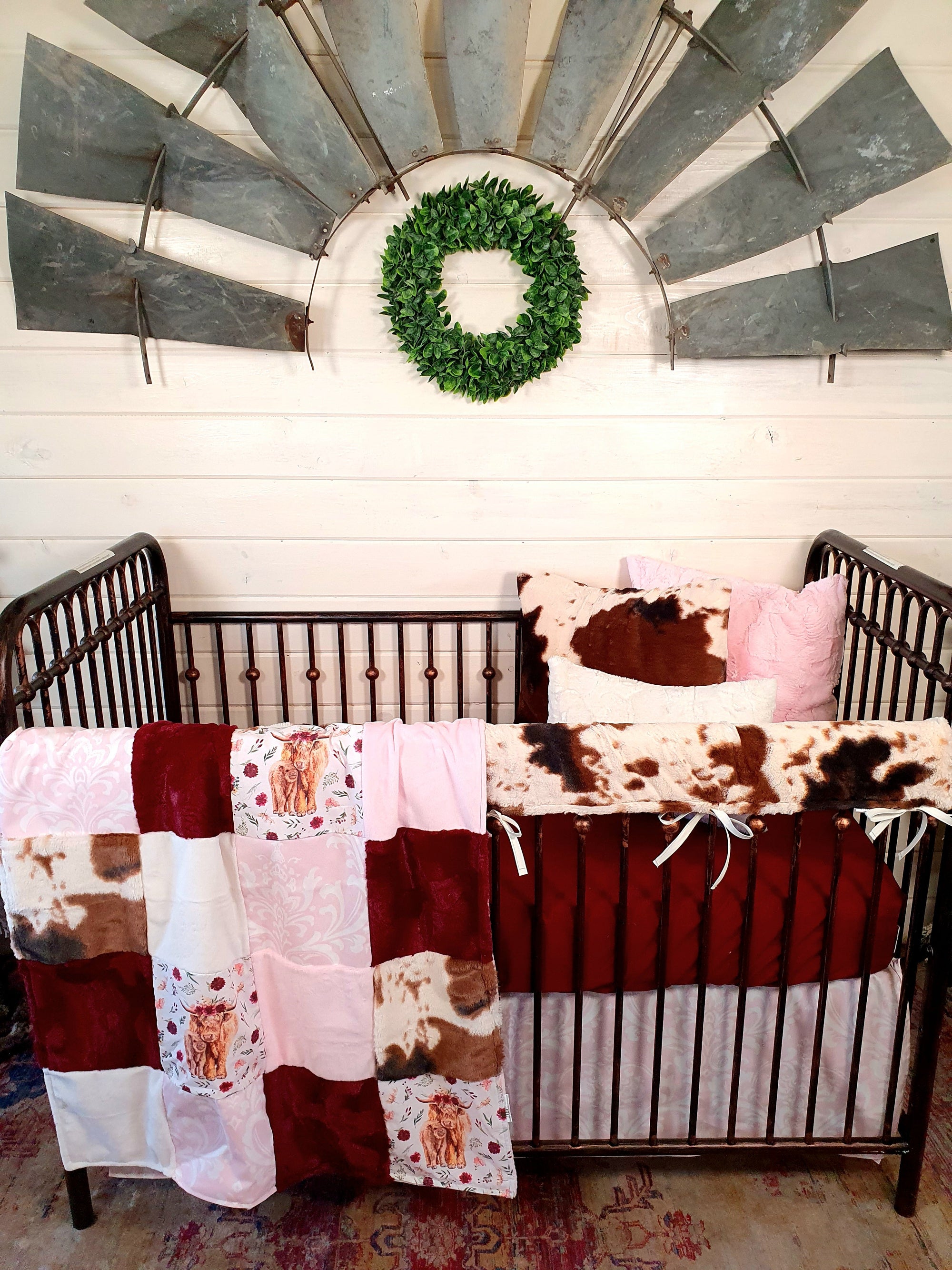 Boy Crib Bedding- Aztec Highland Cows Western Baby Bedding